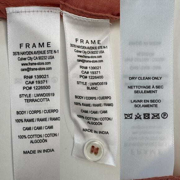 Frame Lauren Ramie Cotton Gauze Mini Dress Button-Down with Slip Terracotta XL - Picture 11 of 11